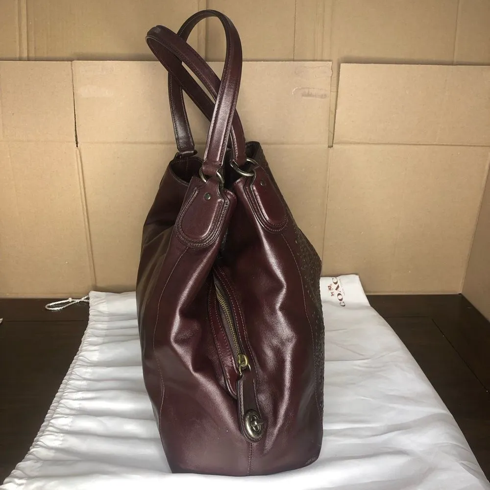 COACH Edie Oxblood Studded Soft Leather Triple Section Shoulder Bag w/ Turn Lock - Image 4