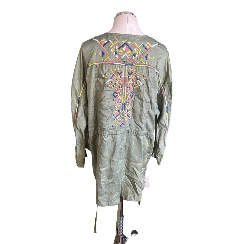 Finn Embroidered Draped Trench Jacket in Olive Green Size 1X - Image 4