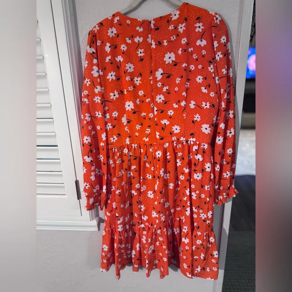 Eliza J Orange Long Sleeve Sundress with Ruffled Tiers - Image 3