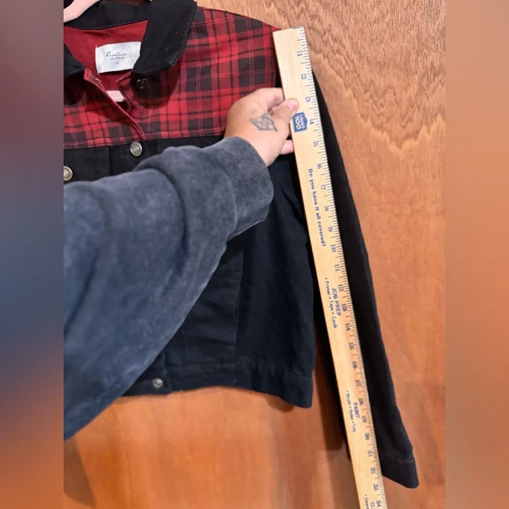 Kancan Red and‎ Black Buffalo Plaid Denim Jacket Size M - Image 8