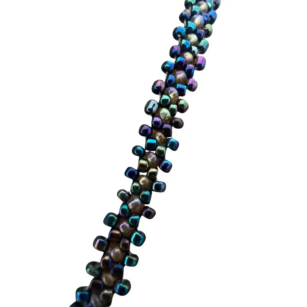 Handcrafted Beaded Necklace Circular Pendant Fringe Design Indian African Zulu - Image 3