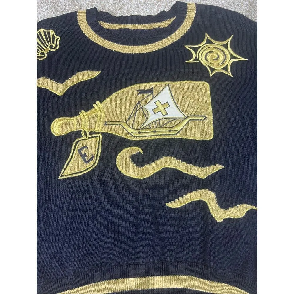 ESCADA Margaretha Ley Navy Gold Nautical Sweater Top / Size 36/ US S/ Germany Blue - Image 5