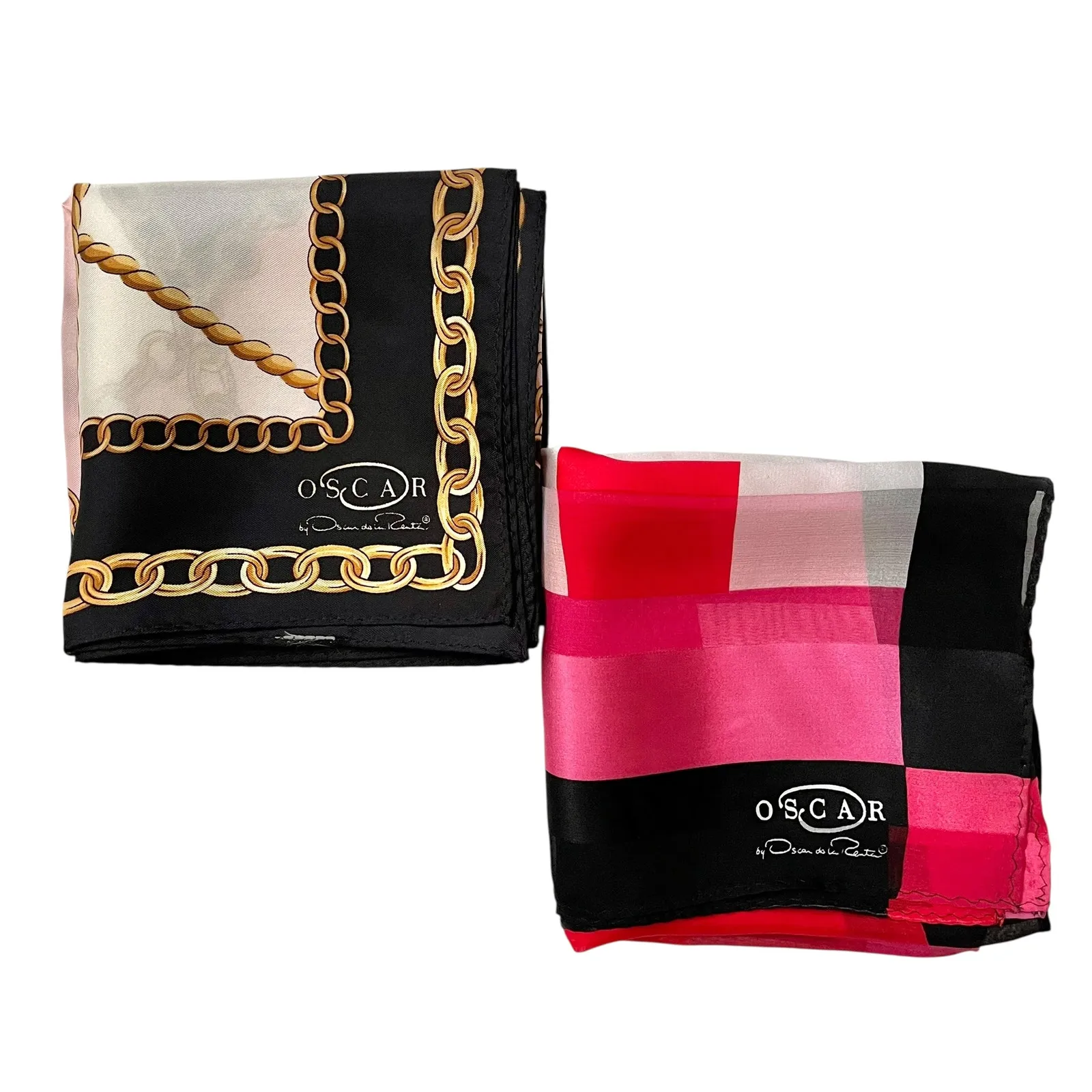 Oscar by Oscar de la Renta Silk Scarf Set: Two Vintage Square Neckerchiefs - Image 2