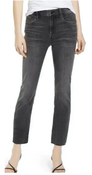 Edwin Bree Slim Straight Jeans Cropped Raw Hem Washed Black 28 Ankle Casual - Image 1
