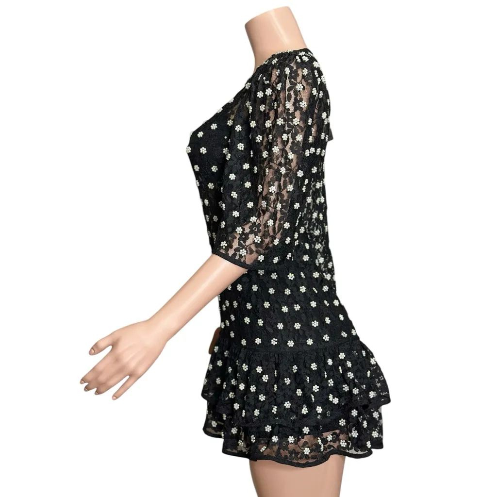 LOVERS + FRIENDS Livia Pearl Trim Mini Dress, Black, XS - Image 9