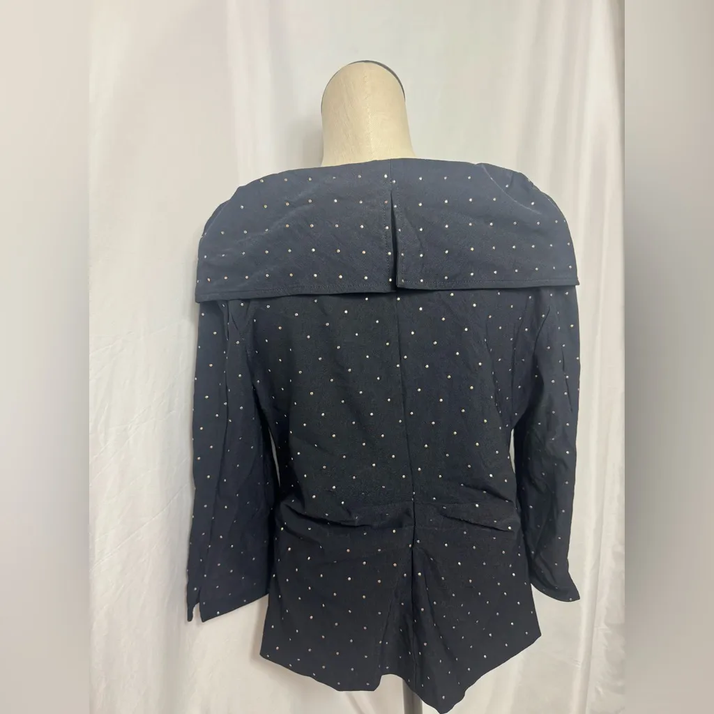 JOSEPH RIBKOFF JACKET Black Zip-Up Top Gold Polka Dots off the shoulder NWOT 16 - Image 9