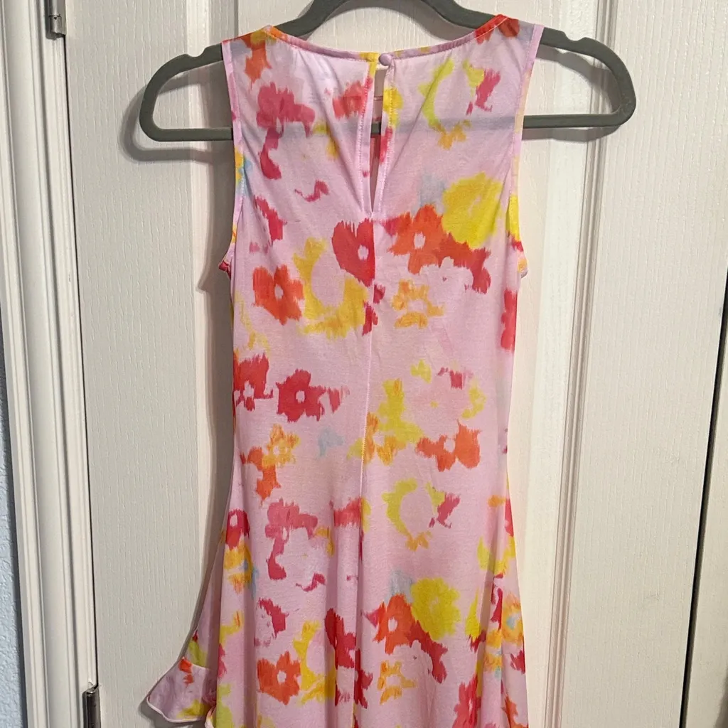 💖 Annorlunda Blurred Acid Floral Print Sheer Chiffon Pink Maxi Dress - Image 6