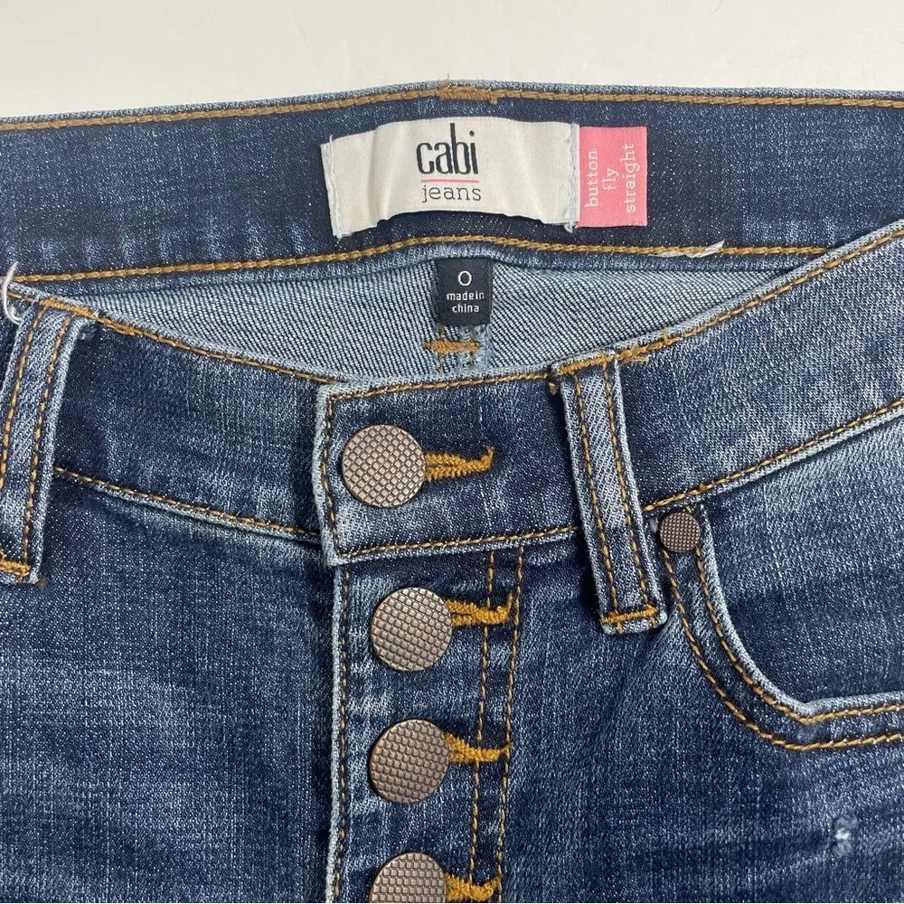 Cabi #6068 Button Fly Straight Leg Jeans Distressed Stretch‎ Size 0 - Image 6