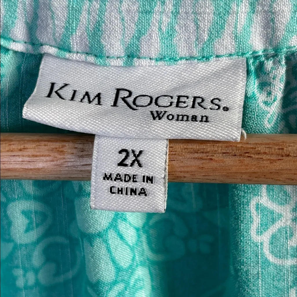 kim rogers  Size 2XL Teal and White Paisley Blouse - Image 7