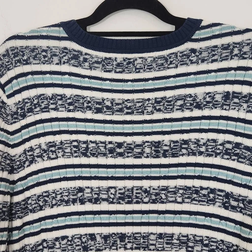 Croft & Barrow Navy and White Striped V-Neck Sweater Size XL Navy Knit Sweater - Image 5