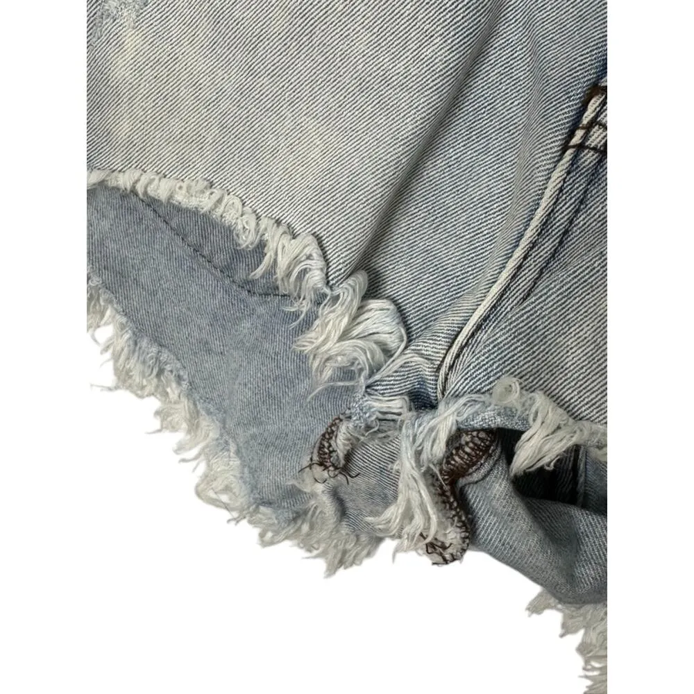 One Teaspoon Distressed Cut-off Light Rinse High Waist Denim Jean Shorts 26 / 2 - Image 8