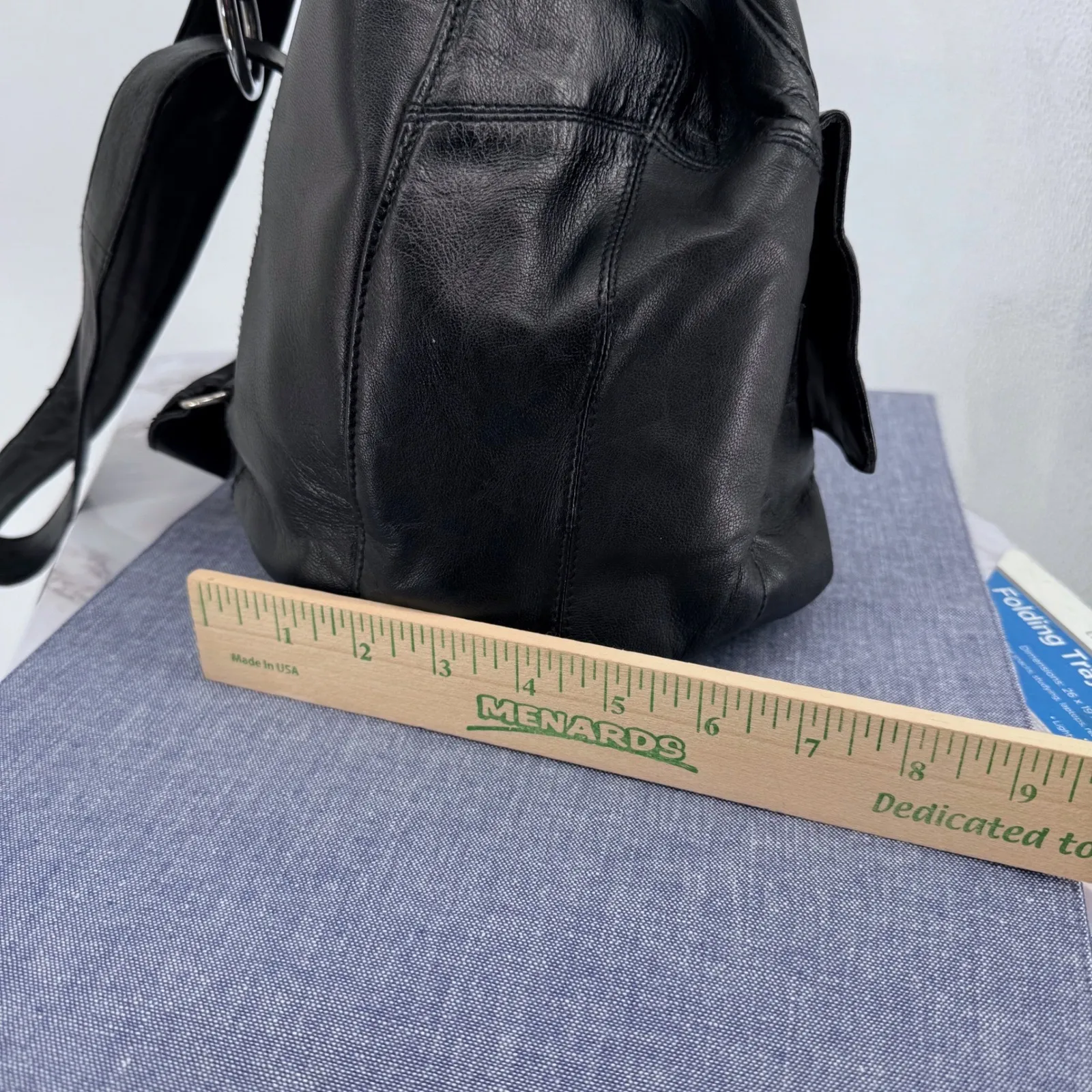 Black Leather Patchwork Sling Backpack Bag Unisex Travel Gender Neutral Classic - Image 5