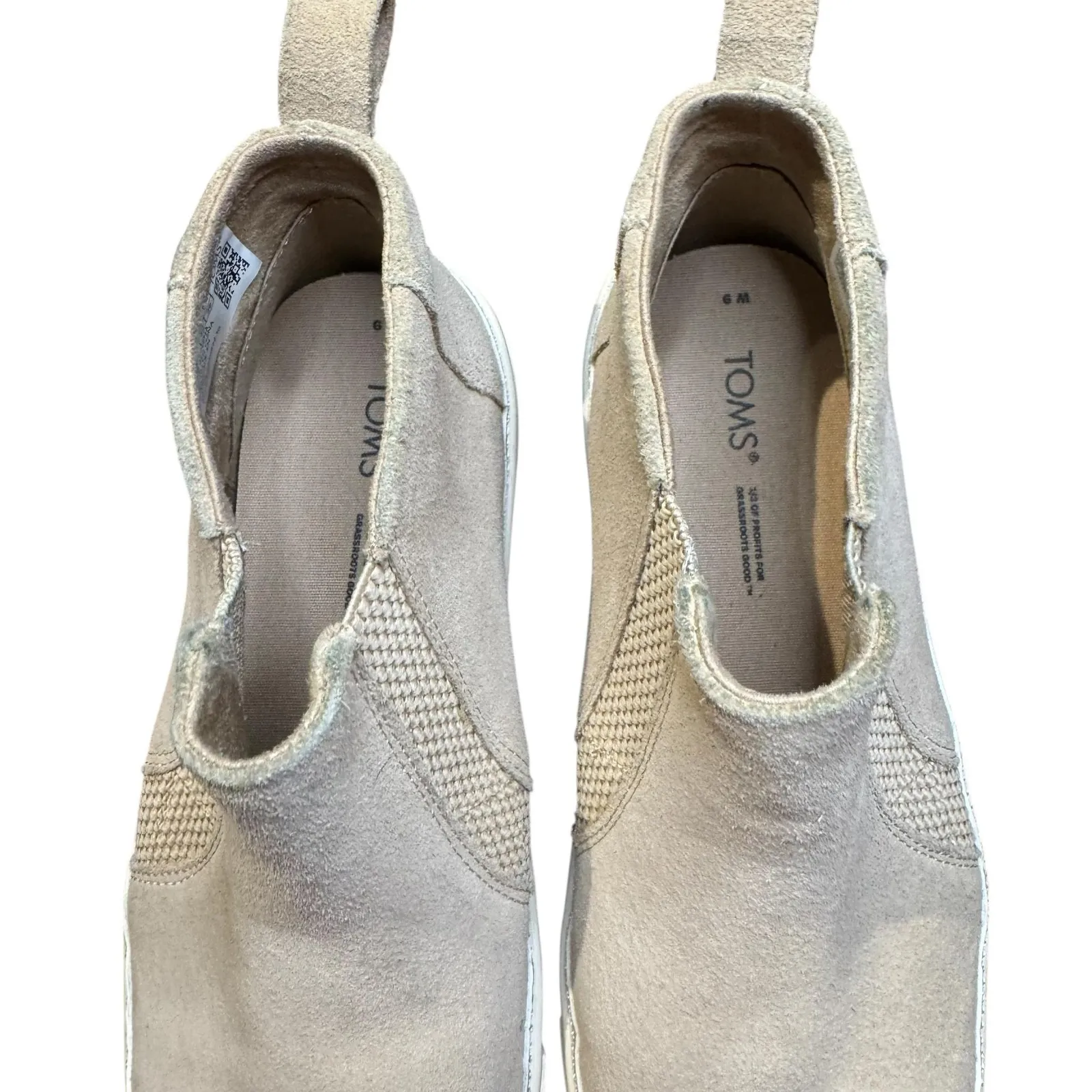 TOMS Chelsea Boots Womens Size 9 Beige Suede Ankle Pull On Gore Casual - Image 3