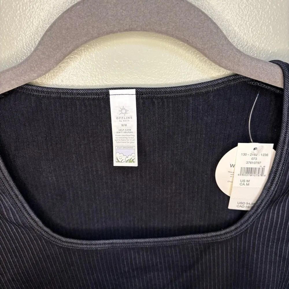 Offline by Aerie Black Ribbed Crop Medium Fitted Long Sleeve Contemporary Boho - Image 5