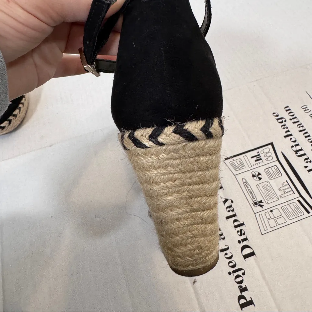 Sam Edelman Circus Black Suede Espadrille Wedge Sandals Womens 9.5 Beachy Summer - Image 2