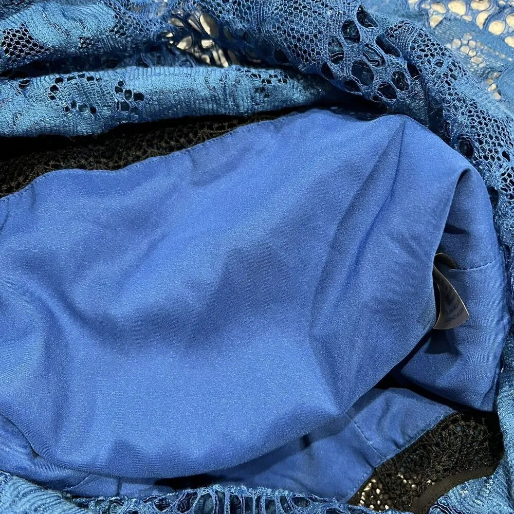 Alexis Size S Julianna Dress Blue Black Lace Halter Midi Bodycon High Neck Gown - Image 11