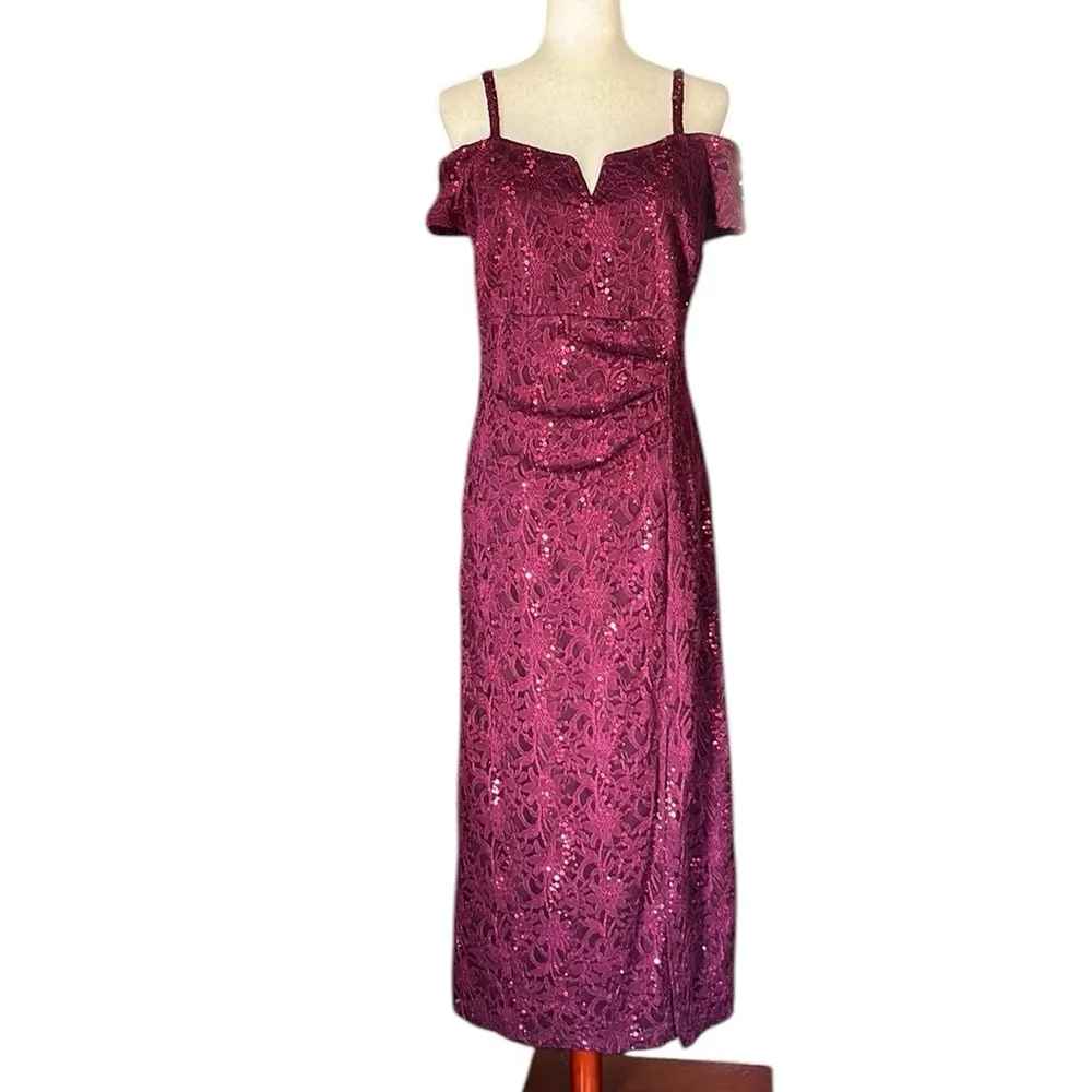 Candalite Petite Plum Colored Lace Dress with side Ruching Purple Size undefined - Image 12