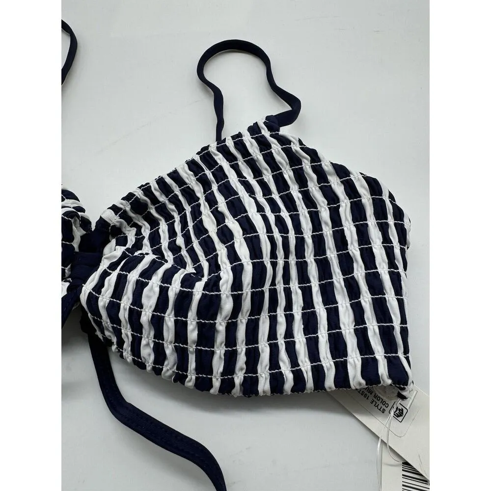 NWD Anne Cole Studio Navy Blue Striped Smocked Bikini Top Women’s Size Large - Image 4