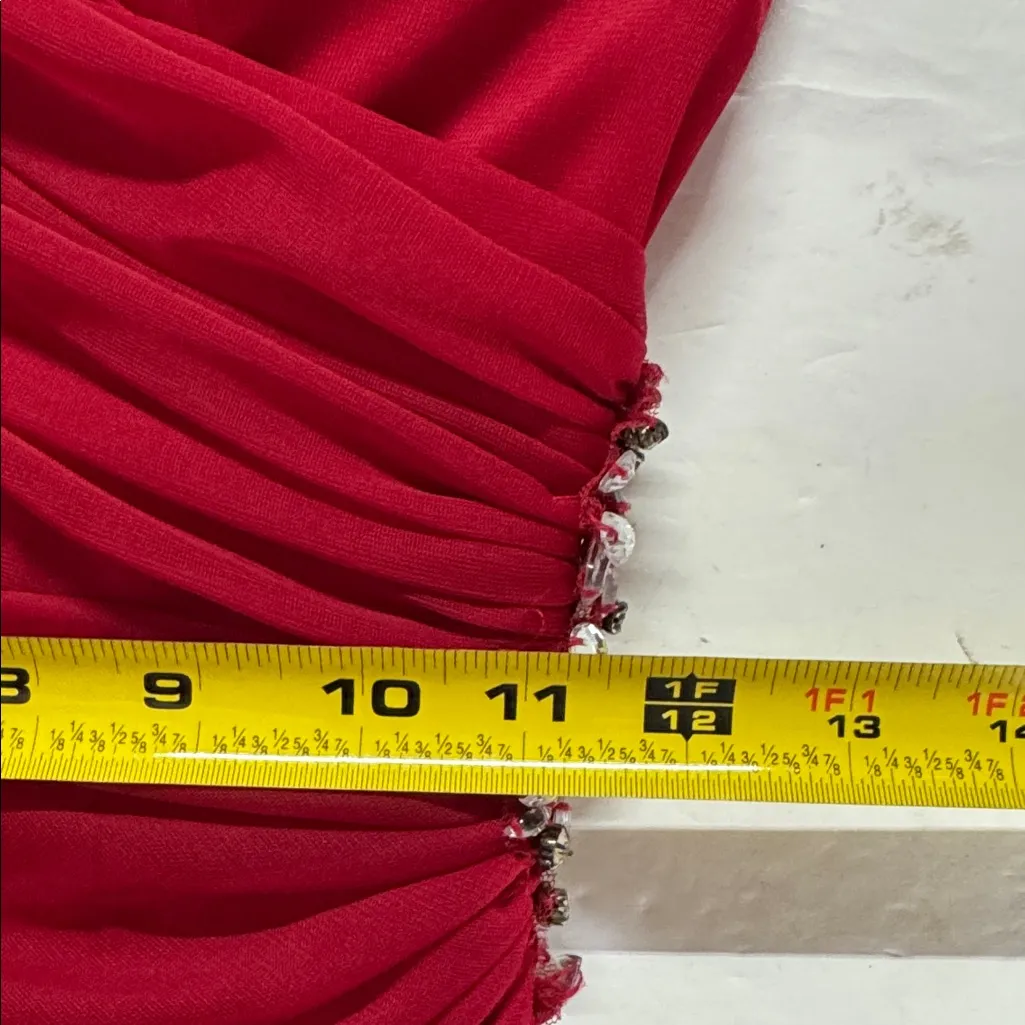 Xscape Red Dress formal jeweled slit 2 ruched evening holiday event retro dance - Image 15