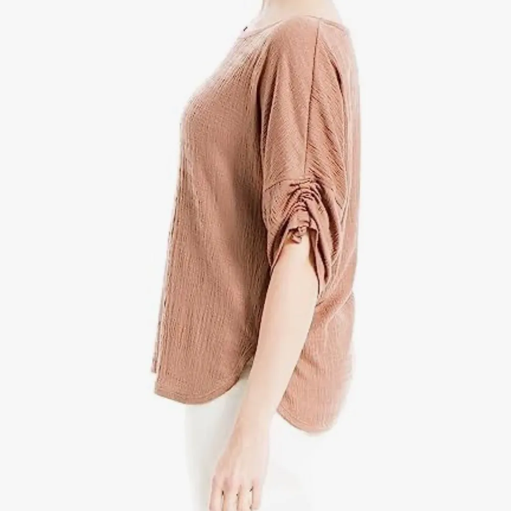 Max Studio • Blouse • Relaxed Fit • Brown • Small • Ruched Sleeves - Image 3