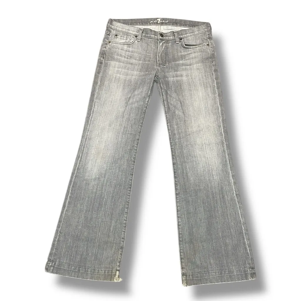 7 For All Mankind Flare Jeans Gray Wash Distressed Raw Hem Size 32‎ - Image 3