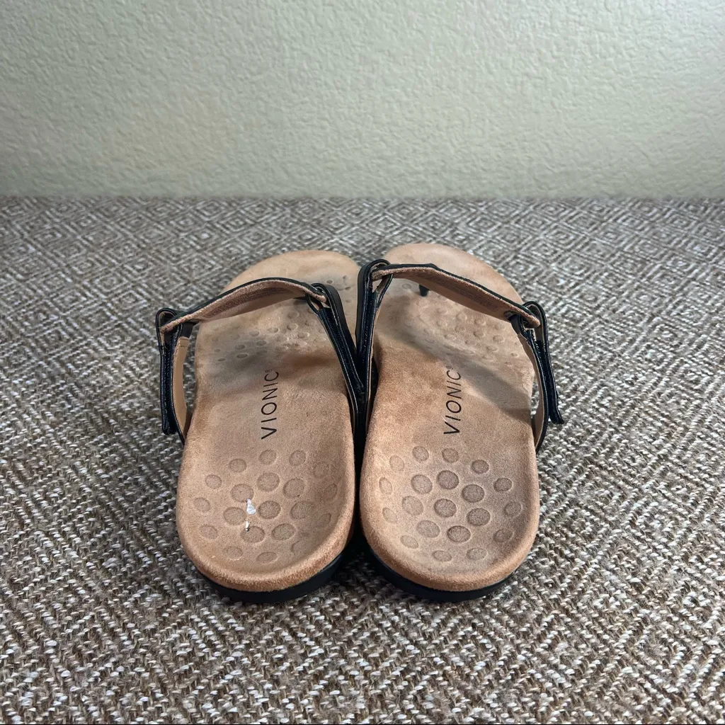 Vionic Wanda Women’s Sz 7.5 Black Leather T-Strap Thong Flip Flop Sandals Casual - Image 2