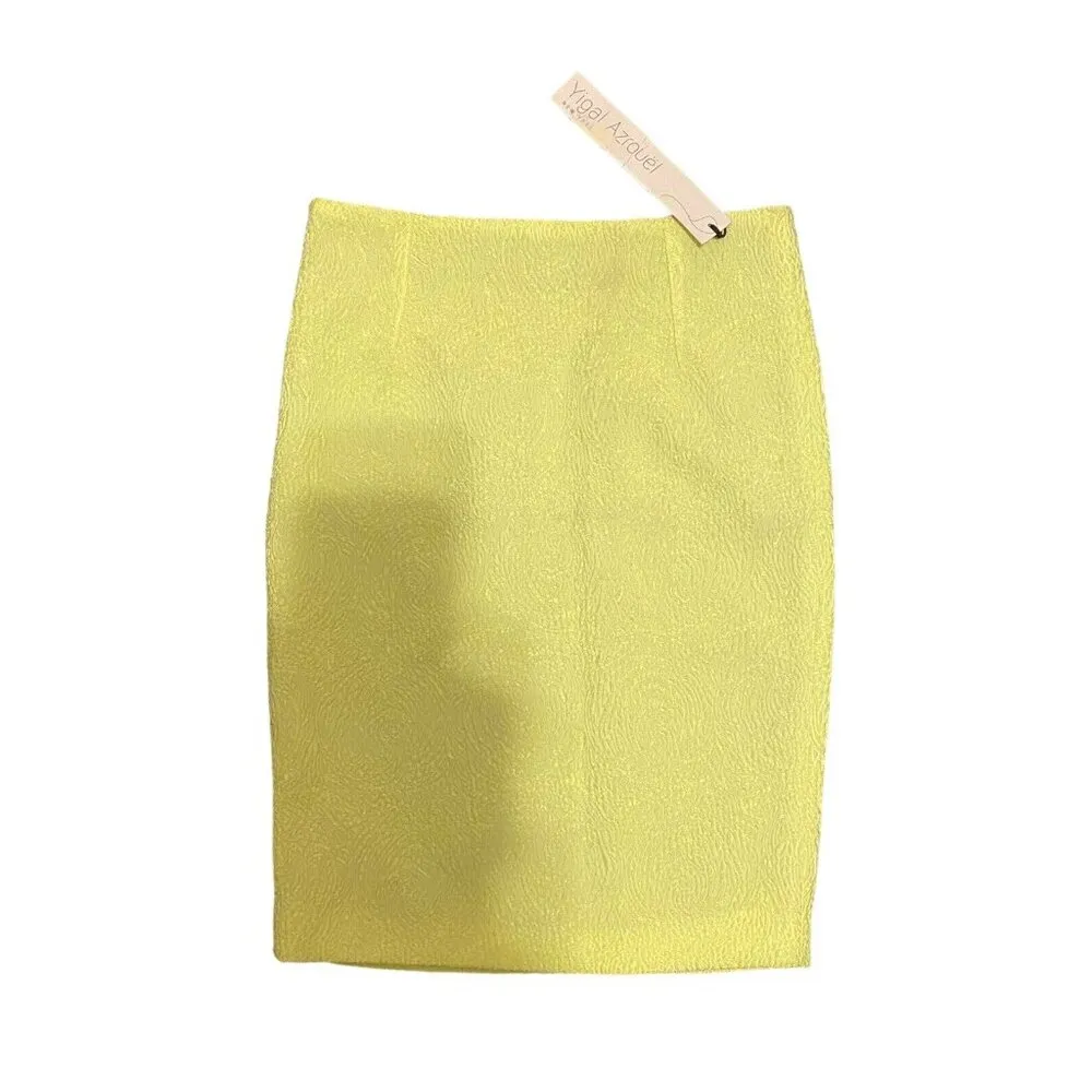 $590 NWT VTG Yigal Azrouel 0 Scuba Mini Skirt Yellow Jacquard Chartreuse Gray - Image 5