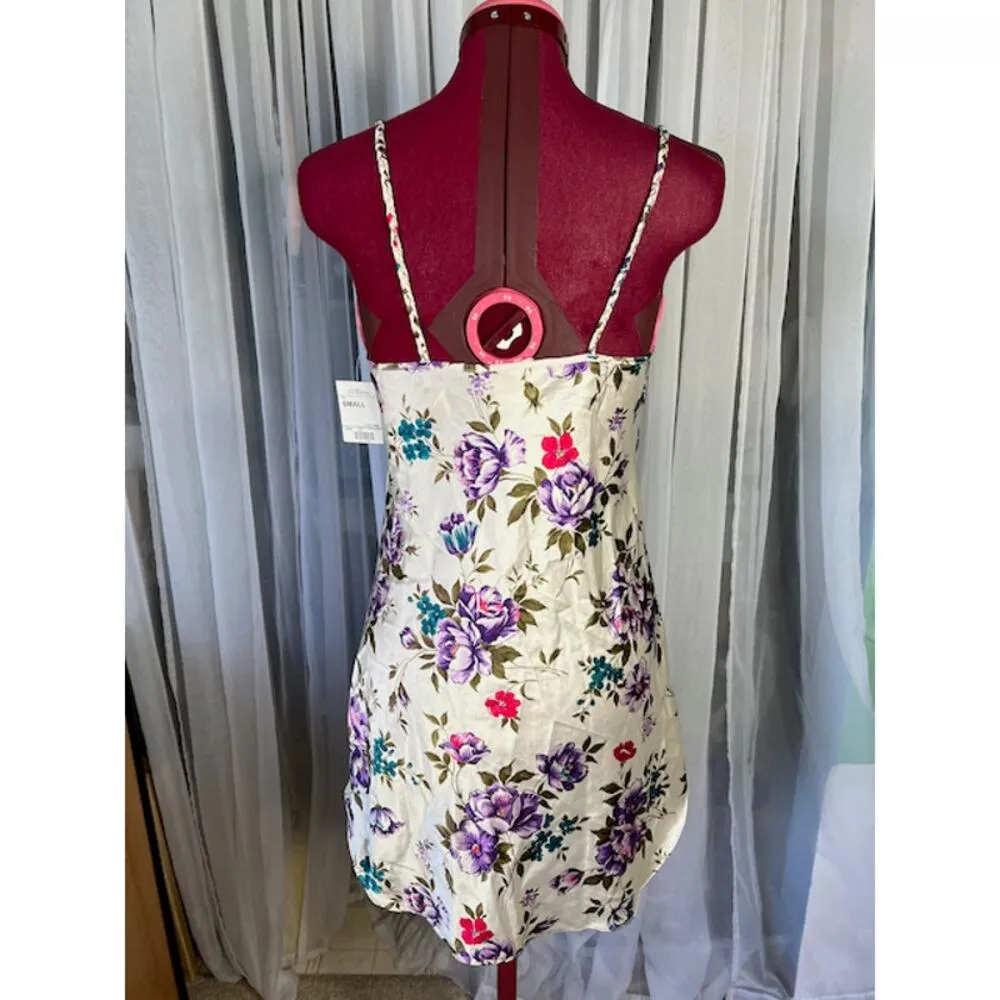 negligee nightgown satin floral purple crimson green NWT - Image 4