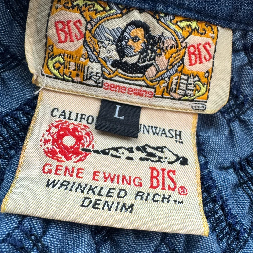 Bis by Gene Ewing Vintage Textured Denim Jacket Size Large Blue - Image 4