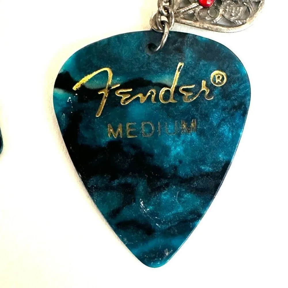 Vintage guitar pick long earrings Blue - Image 10