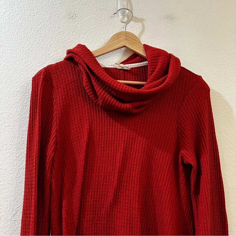 Anthropologie Meadow Rue Rust Waffle Knit Cowl Neck Tunic Sweater Size XS - Image 3
