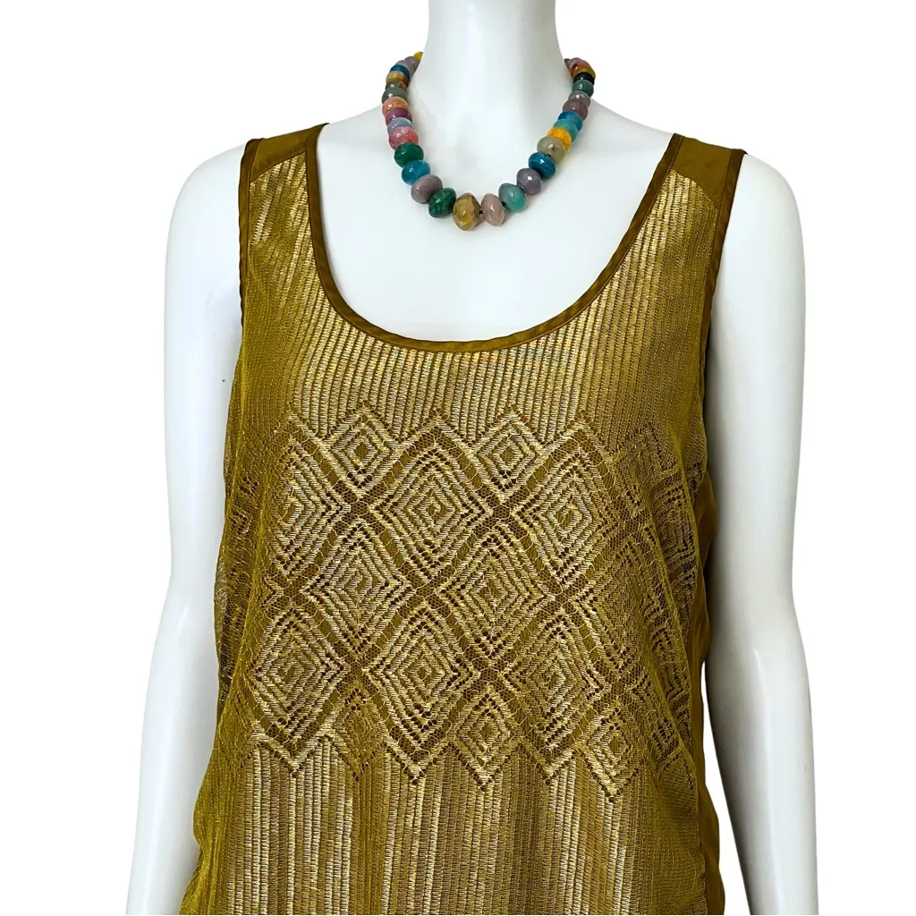 Vintage 100% Silk Gold Eddie Bauer Tank Top Lace. S/M. Boho Fairy Grunge Indie - Image 9