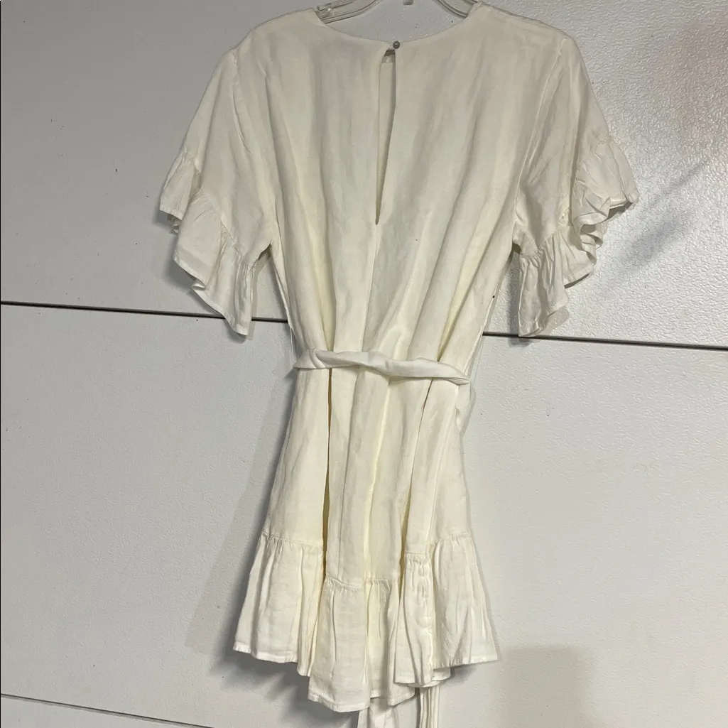 URBAN OUTFITTERS WOMENS LINEN WHITE MINI DRESS NEW MEDIUM BELTED - Image 7