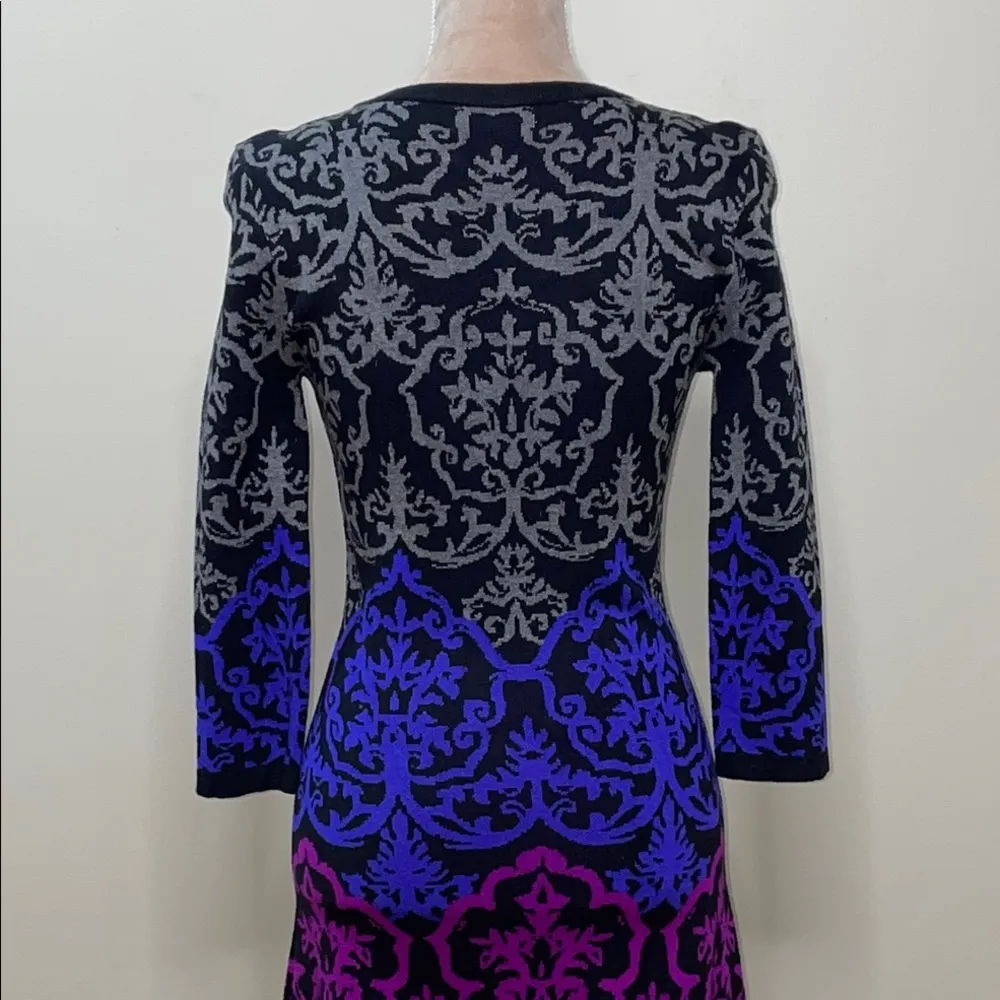 Laundry by Shelli Segal Elegant Multicolor Patterned Sweater Dress Size XS - Image 6