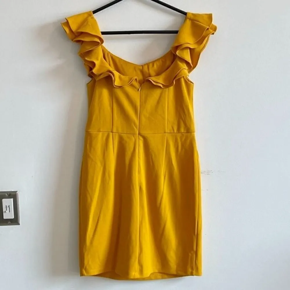 Lulus Off the Shoulder Gold Ruffled Mini Dress - L - Image 5