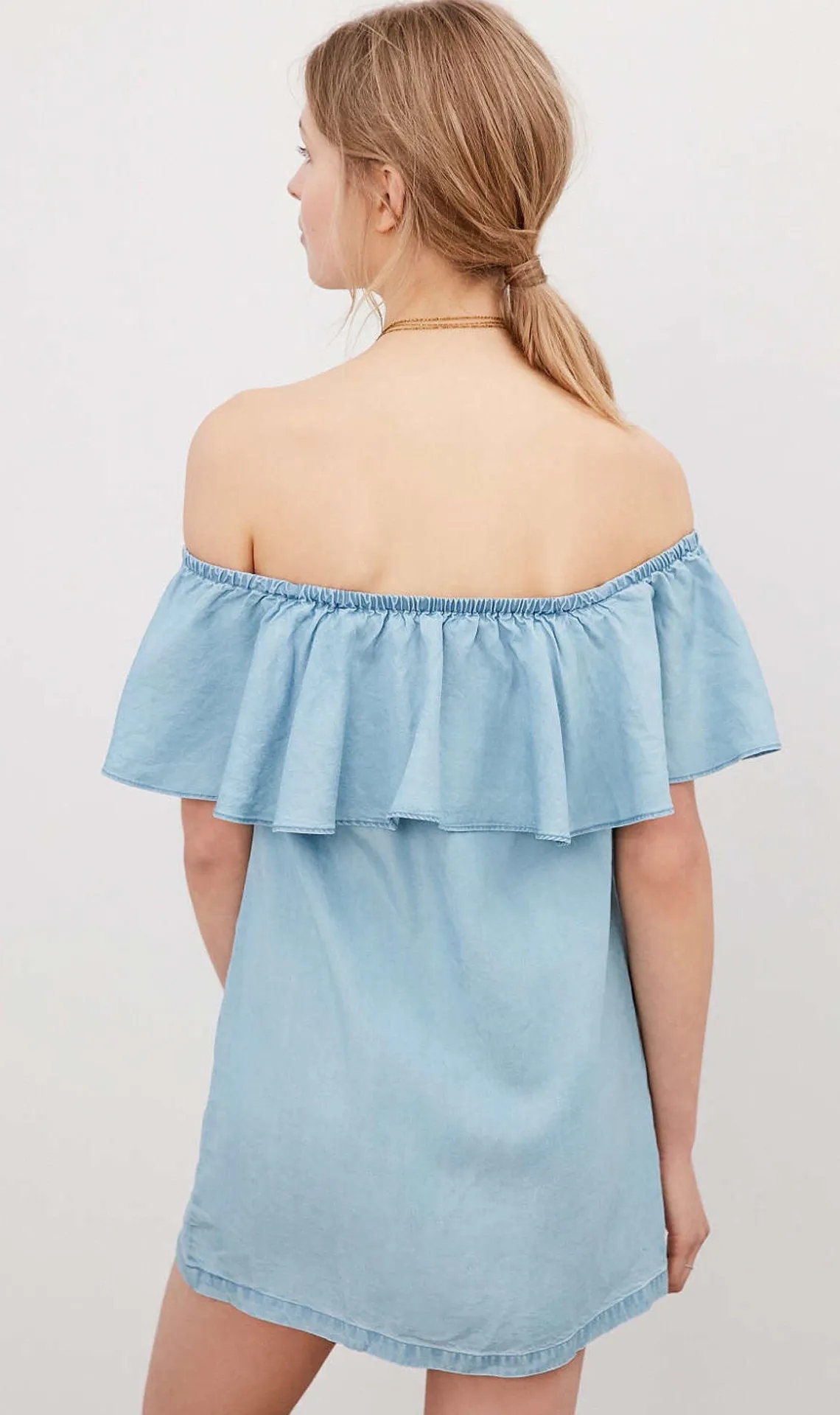 Cooperative Blue Chambray Off-the-Shoulder Mini Dress - Image 3