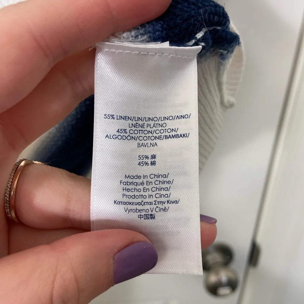 CHAPS women’s white navy‎ striped knit sleeveless lace neck top shirt small - Image 6