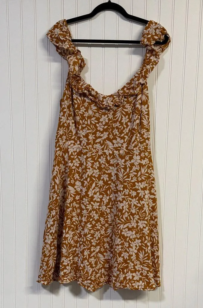 Old Navy Women's XL Mustard Yellow and White Floral Dress - Image 2