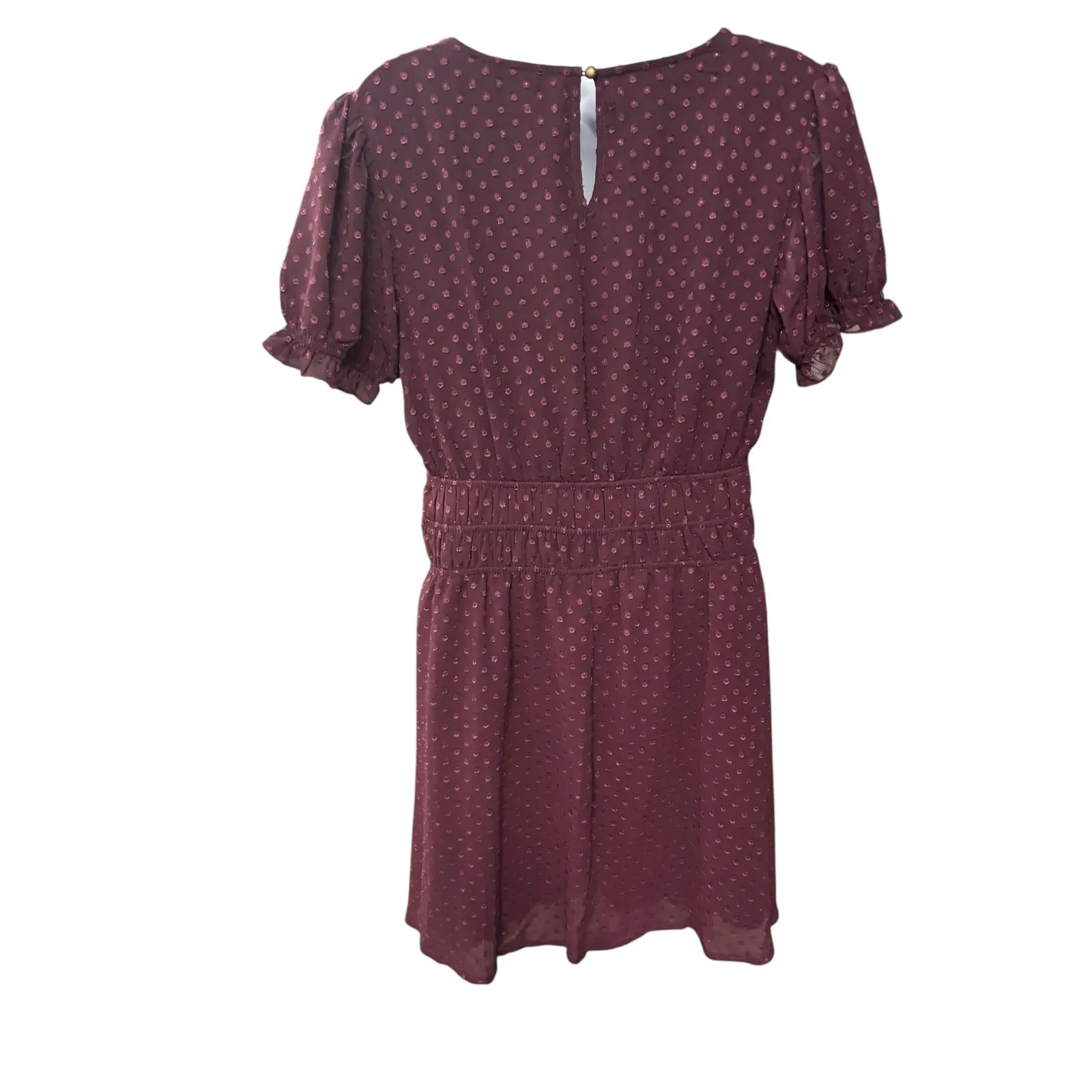 Speechless Womens Dress Size L Burgundy Polka Dot Short Sleeve Elastic‎ Waist - Image 2