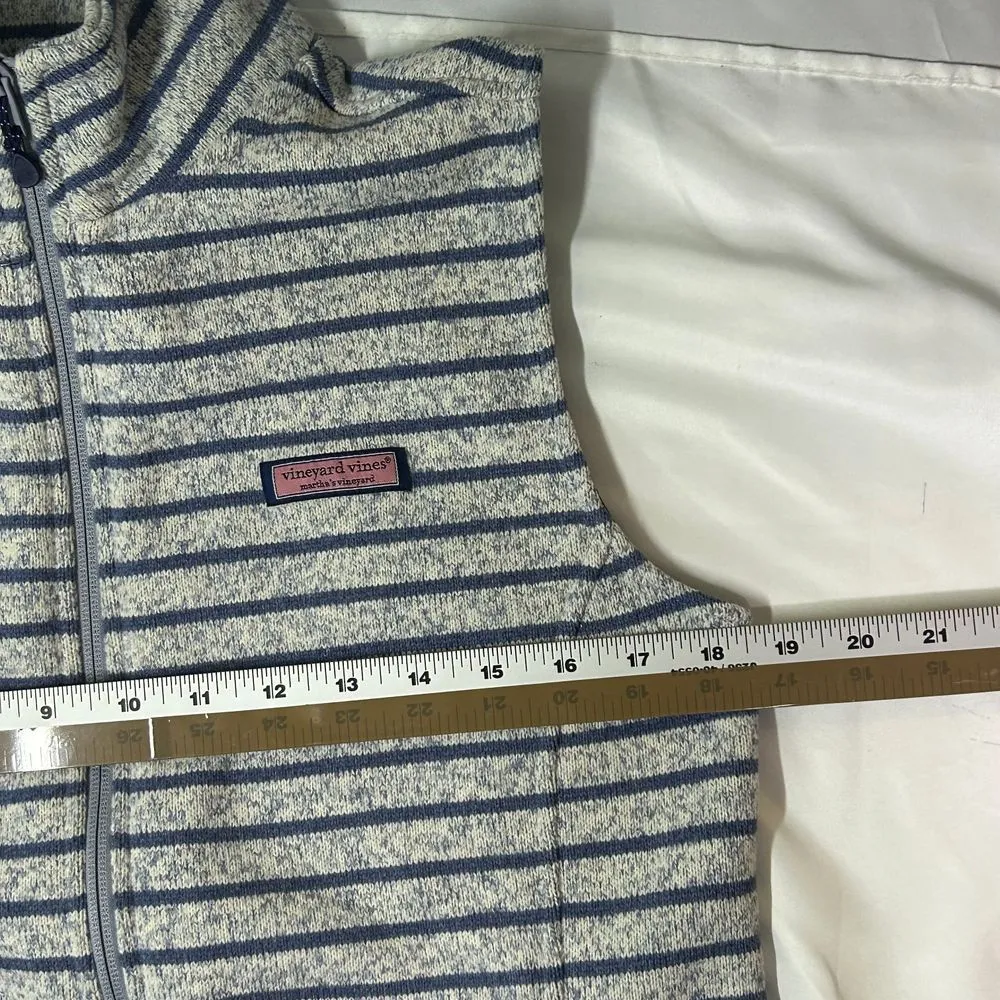 Vineyard Vines Striped‎ Fleece Vest Nautical Navy Gray Full Zip Womens - Image 7