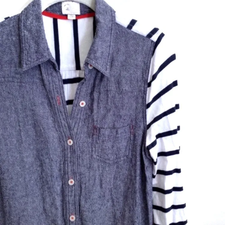 Anthropologie "Postal Code" Chambray Blue Linen Blend Long Length Tunic Shirt - Image 2