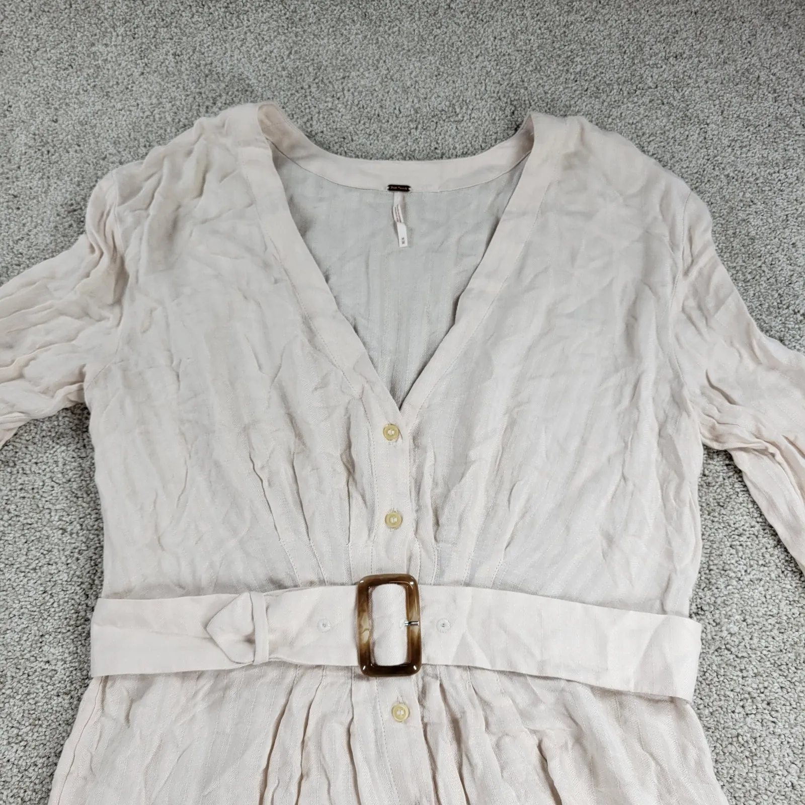 Free People Womens Belted‎ Top Medium Cream Solid Button Down Long Sleeve Blouse - Image 15