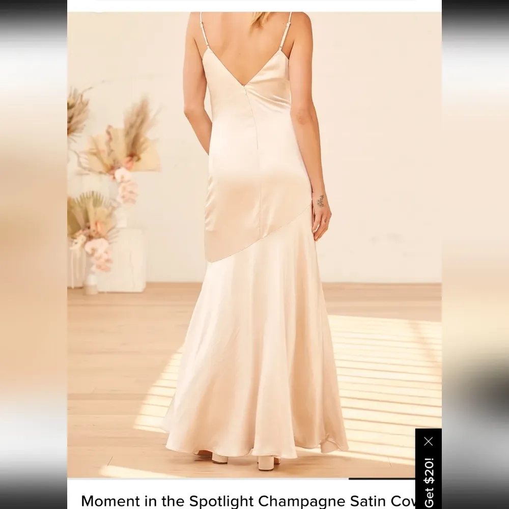 Moment in the Spotlight Champagne Satin  Cowl Neck Maxi Dress size Medium new - Image 4