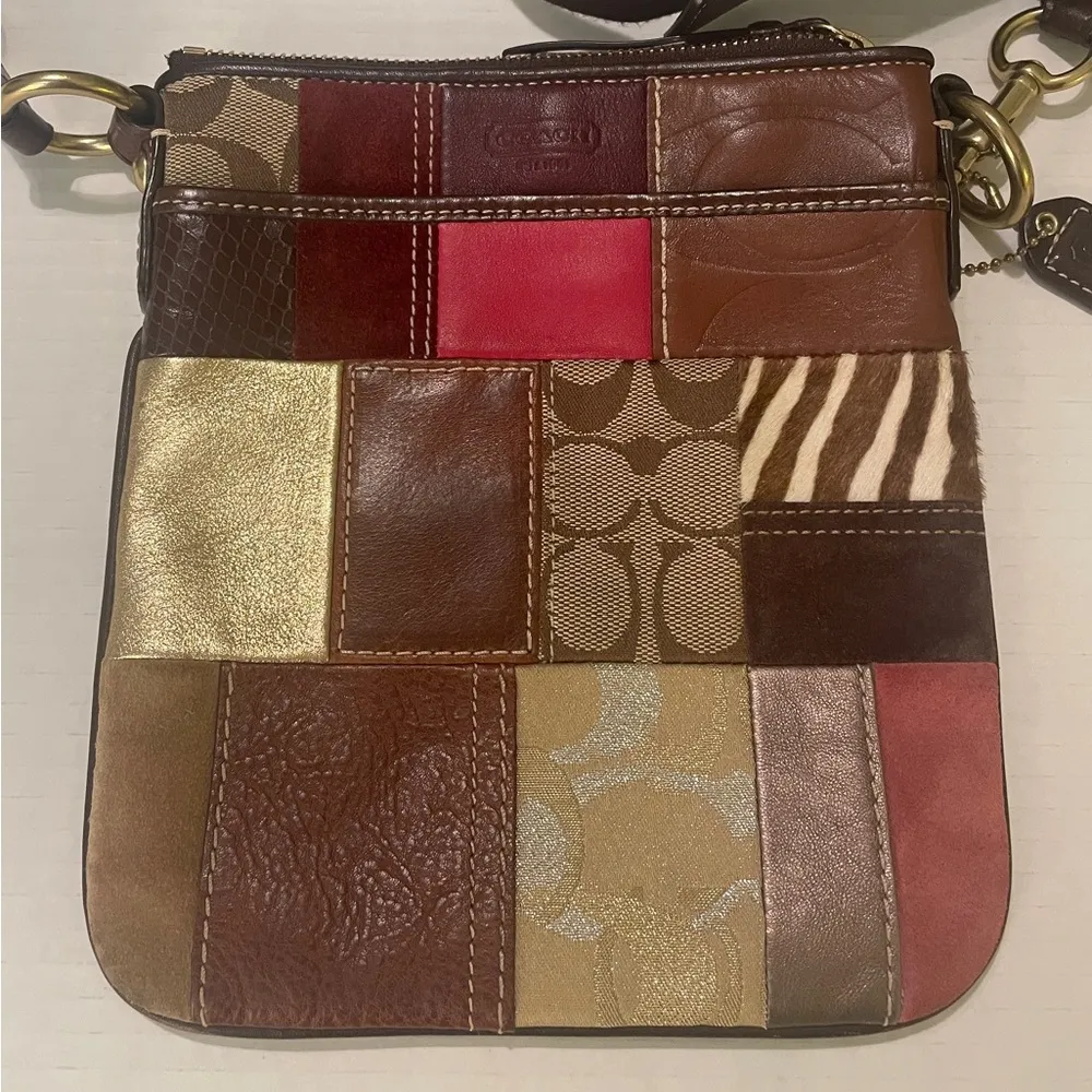 Coach Patchwork Brown Leather Suede Duffel Shoulder Bag Crossbody Purse Handbag - Image 4