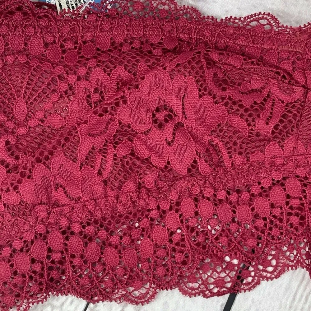 Free People Intimately Bandeau Bra Lacey Looks Burgundy Small Strapless New Red - Image 4