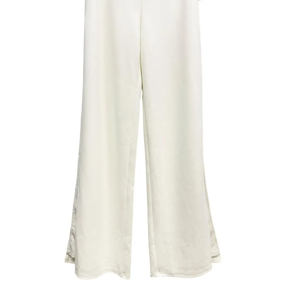 Lulus High Waist Stretch Crepe Side Slits Wide Leg Pants White size Small NWOT - Image 6