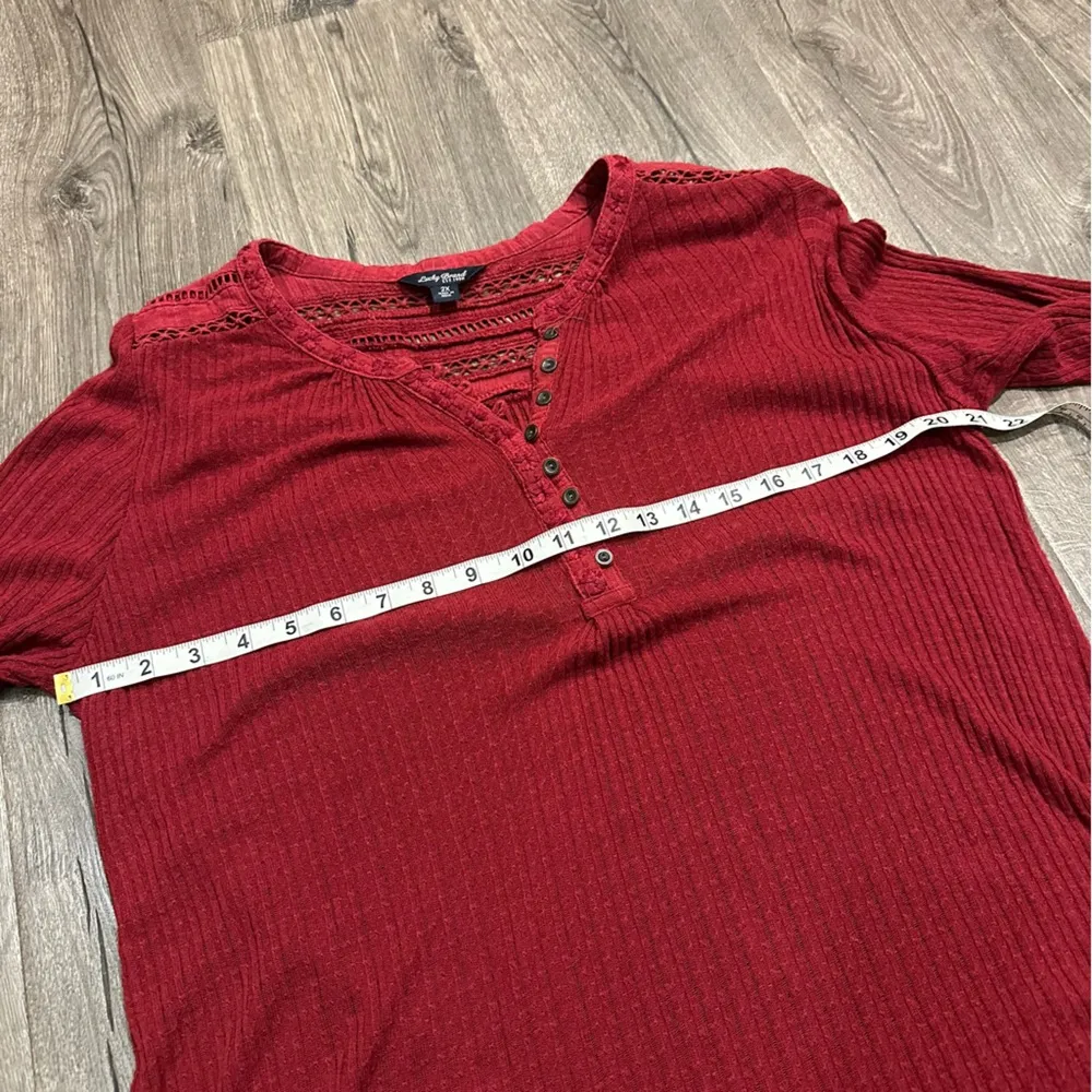 Lucky Brand Blouse Top Womens Plus 2X Boho Peasant Crochet Red Embroidered Linen - Image 7