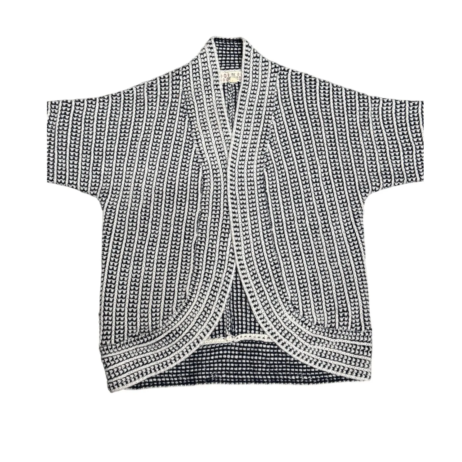 Pink Republic Women's XL Open Front Knit Cardigan Sweater Navy & White Acrylic - Image 4