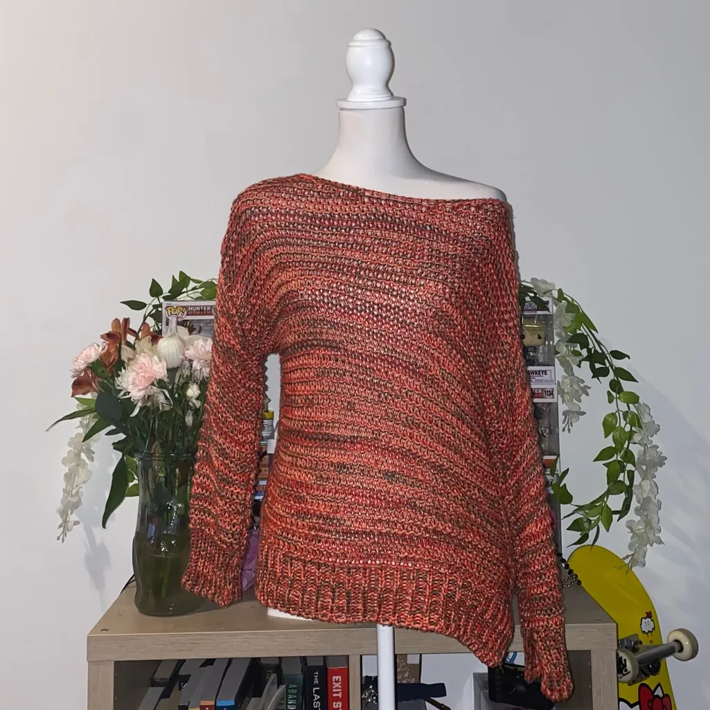 Zara knit 2000s style bohemian whimsical fairycore orange & red knit sweater - Image 5