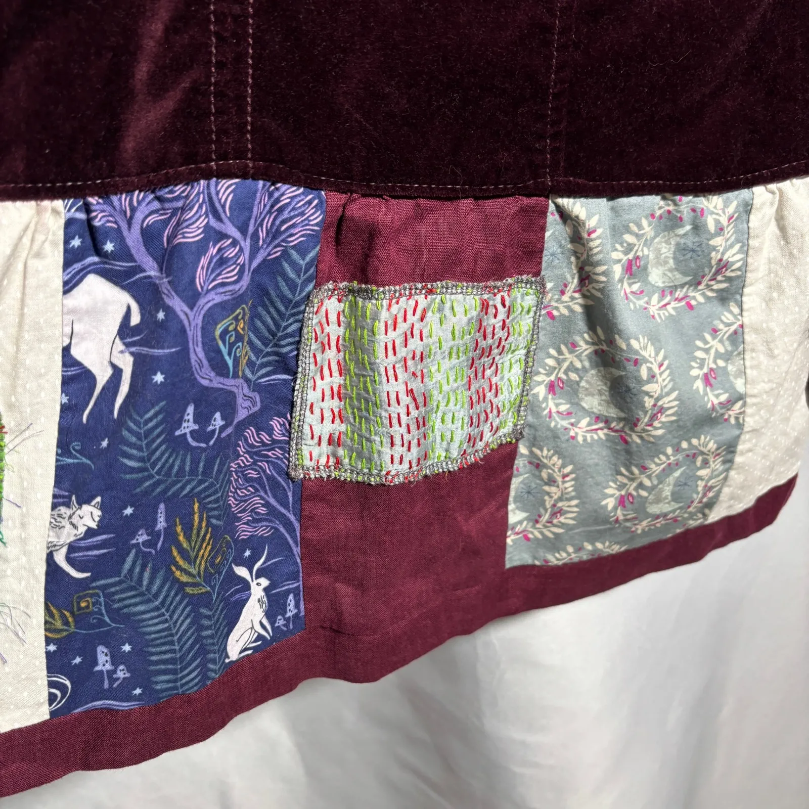 Beth Peterson Velvet Patchwork Blazer Jacket Womens 10 Burgundy Boho Holiday Purple - Image 4